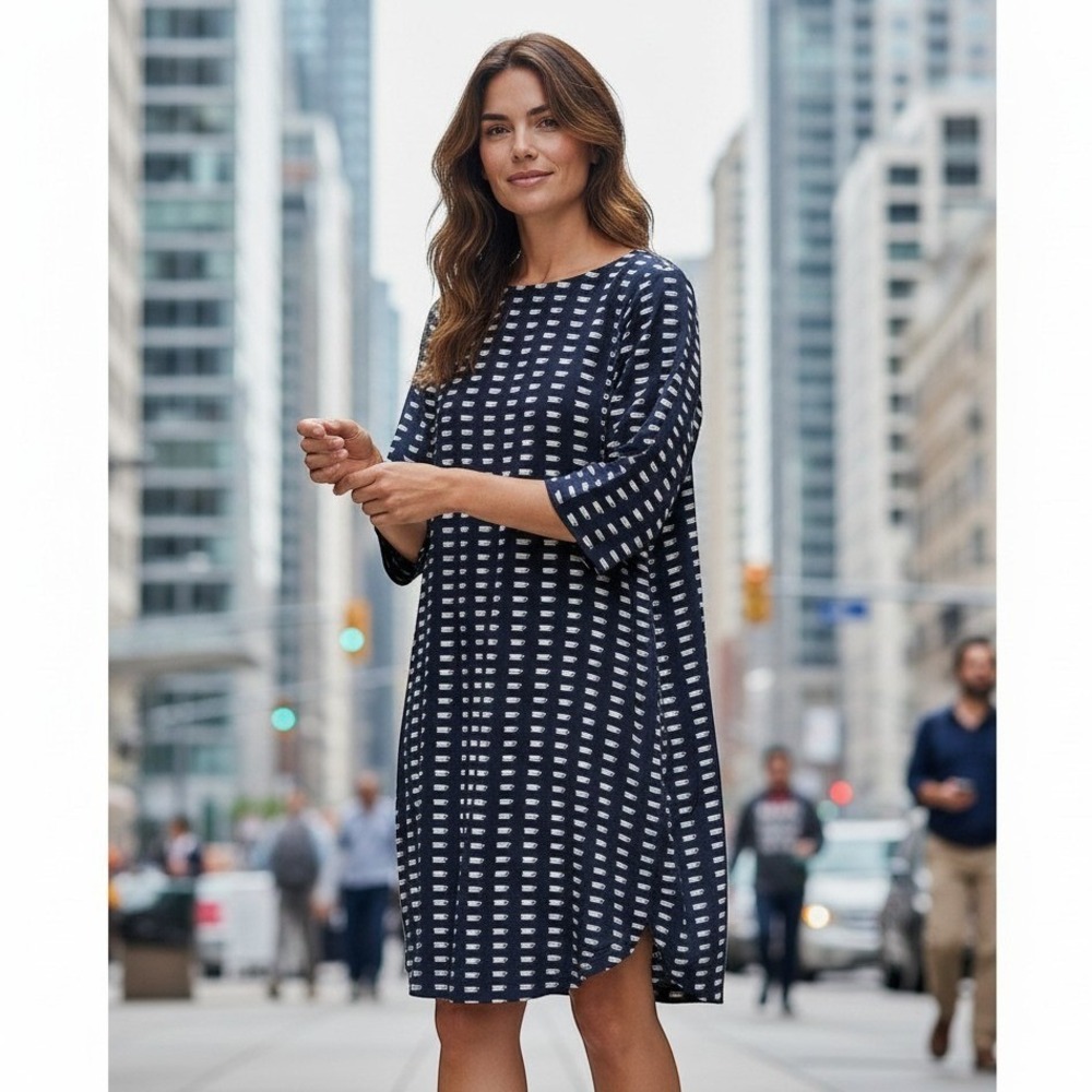 Gap Womens Navy Blue Teacup Print Shift Dress Elbow Sleeve Small Office Career